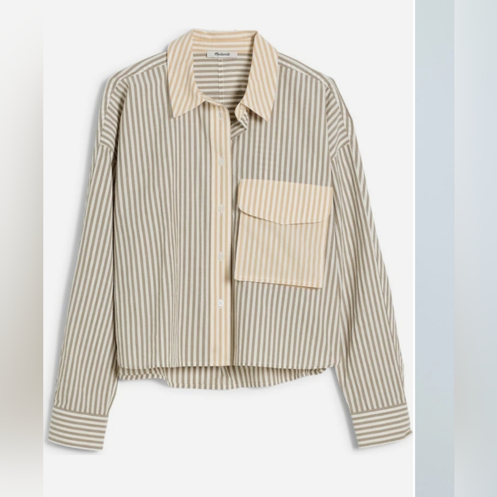Madewell Flap Pocket Cotton Poplin Crop Button-Up Shirt